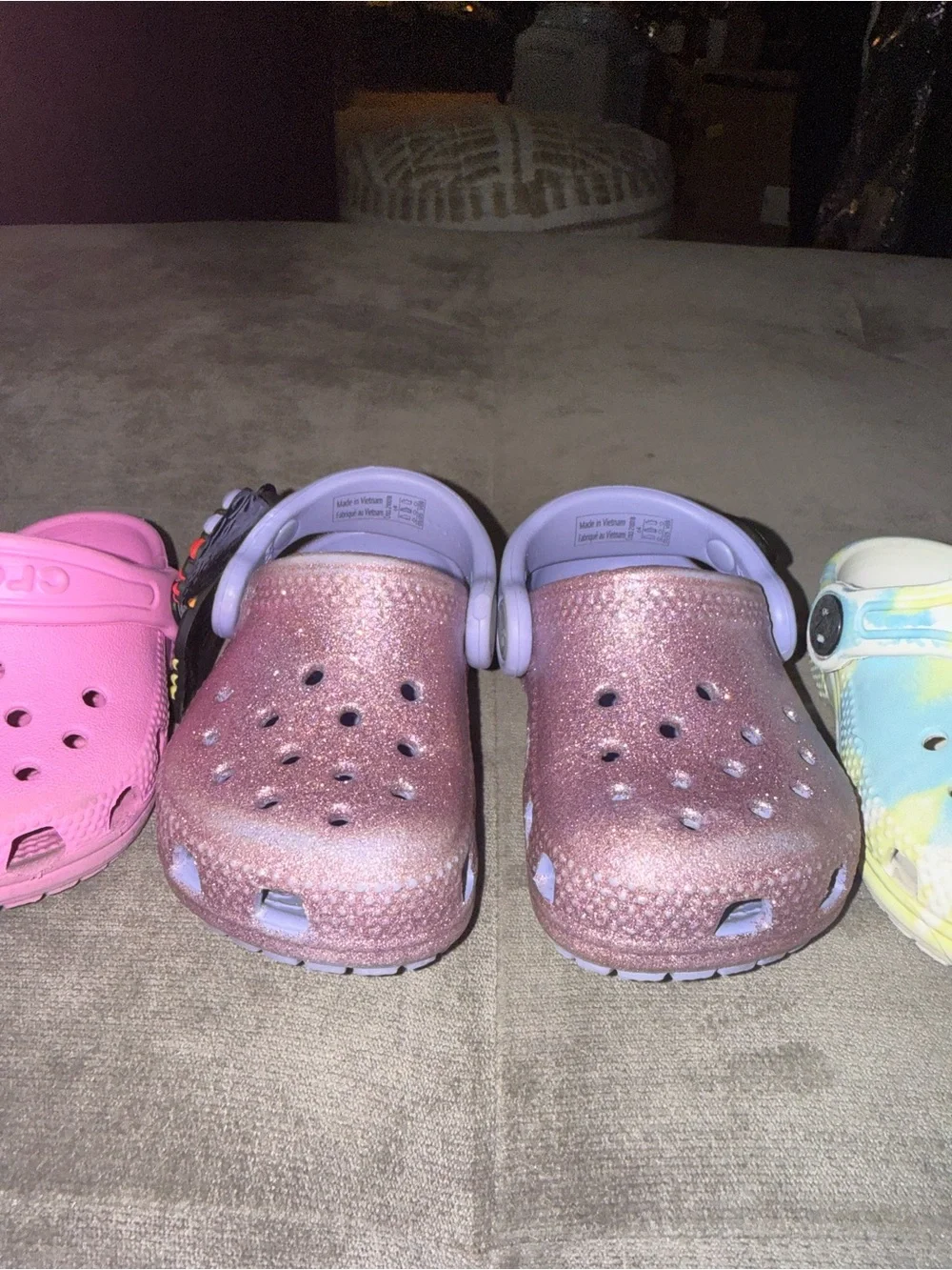 CROCS Kids Slip-On Clogs in Pink, Purple and Pastel Tie-Dye sizes 3-5